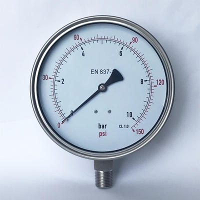 Manometr ze stali nierdzewnej 150 Psi 10 Bar CL 1.0 Manometr wypełniony olejem silikonowym