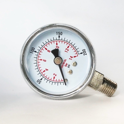 Dolny manometr 200 Psi Stal chromowana Mosiądz Elementy wewnętrzne Manometr 50 mm