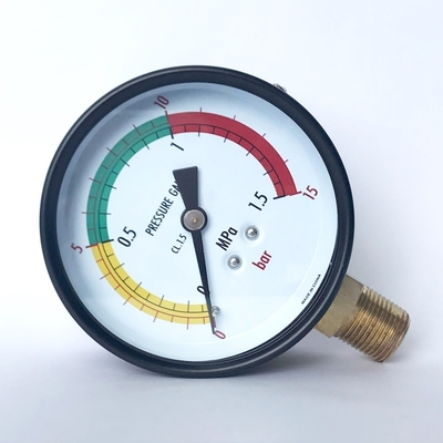 Miernik ciśnienia z mosiężną rurką żółta zielona czerwona tarcza 80 mm 15 bar